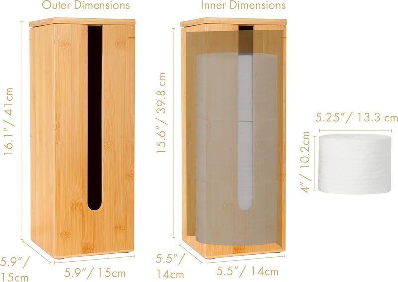 GOBAM Bamboo Toilet Paper Storage - Fits 3 Mega Toilet Paper, Bathroom Organizer, Toilet Paper Holder Stand, Bamboo Bathroom Accessories - Natural, 5.9 x 5.9 x 16.1 inches - Image 2